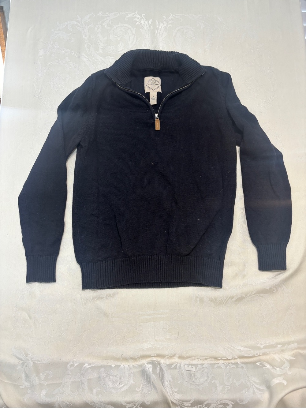 St. John's Bay Black Zip-Up Ribbed Collar Sweater